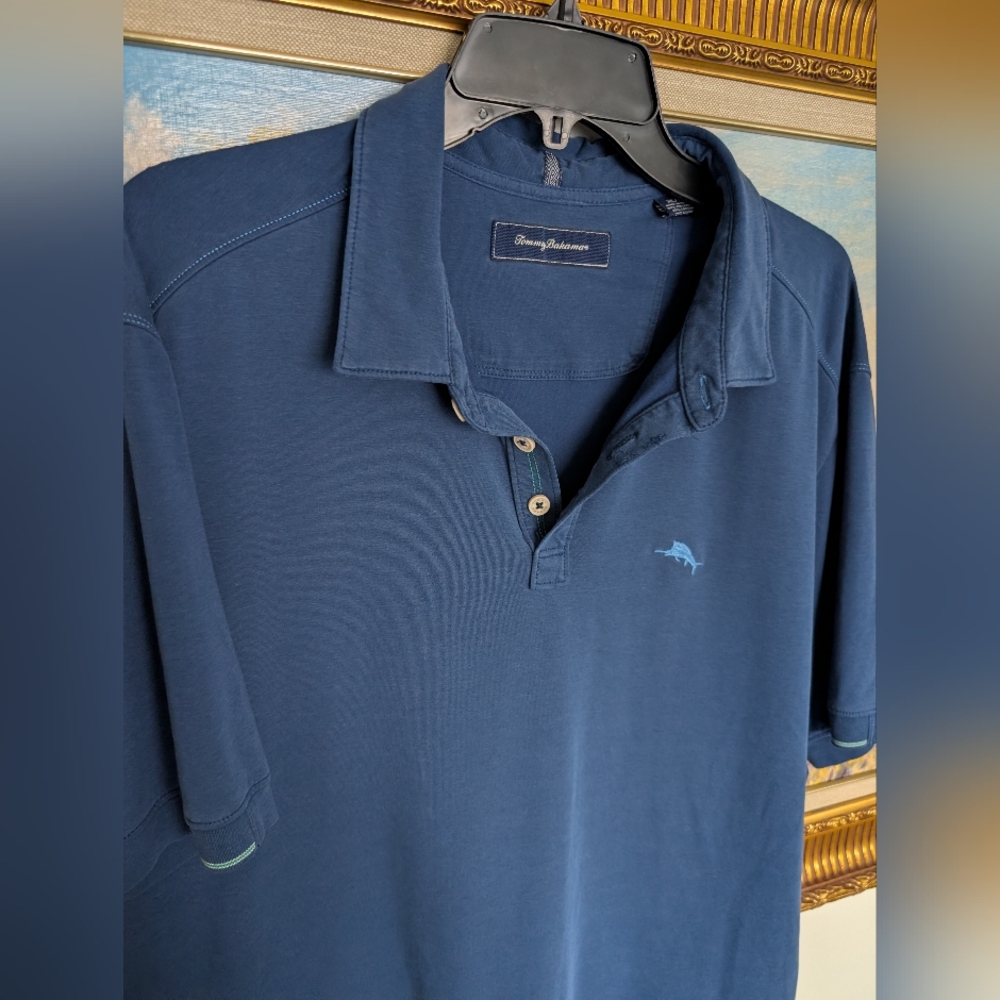 Tommy Bahama Blue Short Sleeve Polo with Marlin Logo XL